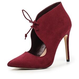 Aldo Ladies Wine Colored Faux Suede Ankle Booties Heels 4in Front LaceUp D 9